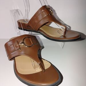 Black Rivet Womens 8.5 M Brown Slip On Sandal Sandals Gold Buckle Casual